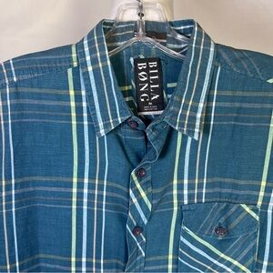 Billabong Men's Plaid Shirt Teal‎ and Yellow Size Medium